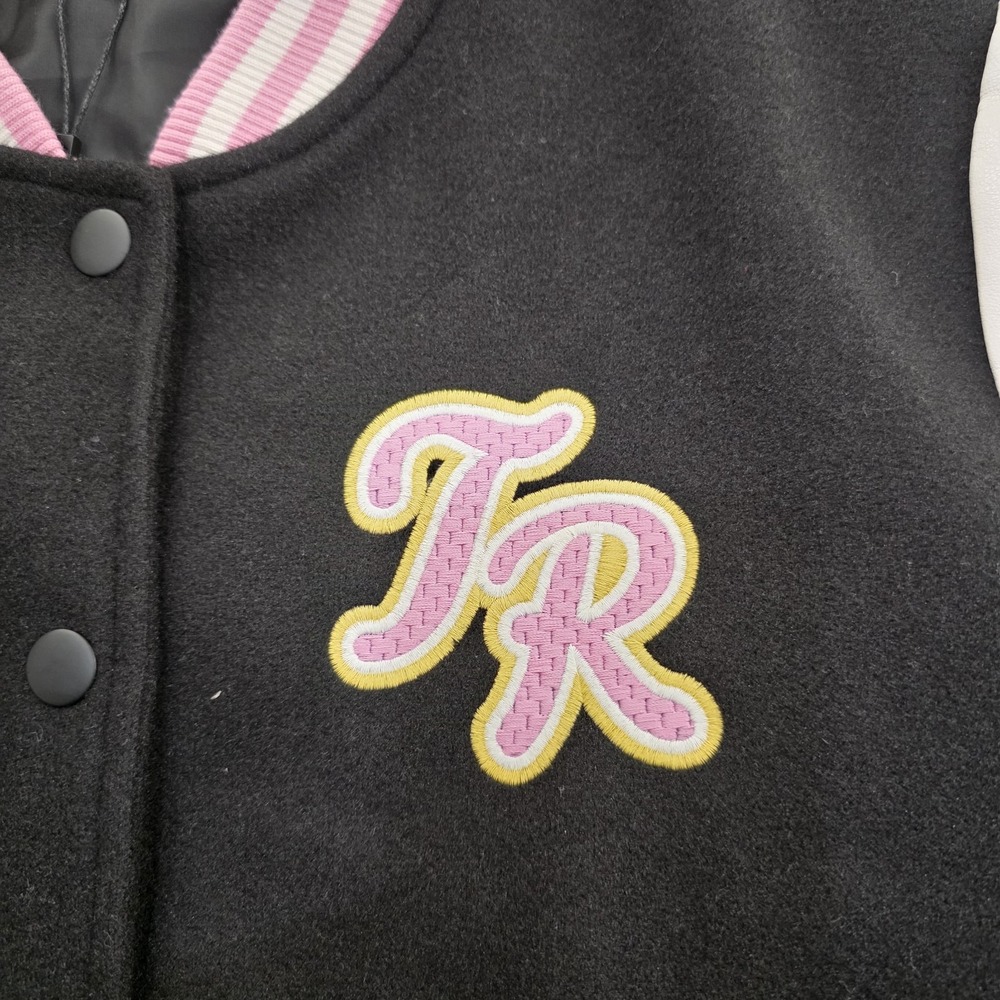 TRUE RELIGION Trendy Varsity Jacket Black, Pink & White LOGO Large - Picture 7 of 10